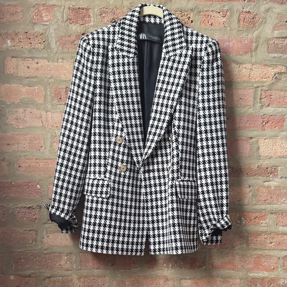 Zara Black and White Houndstooth Jacket
